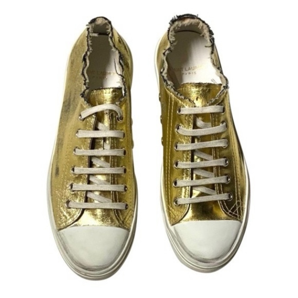 Saint Laurent Bedford Gold Jeans Lamé Sneakers 37.5